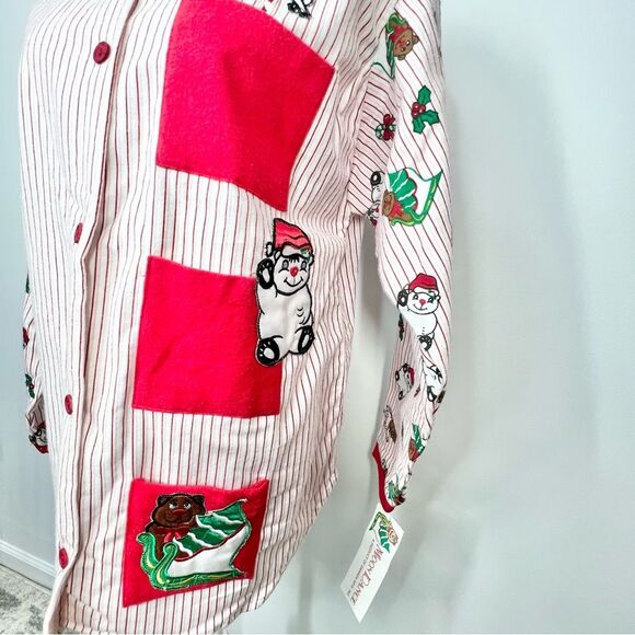NWT VTG Moon Dance Christmas Teddy Bear Holly Candy Cane Striped Pajama Set M - Picture 4 of 12
